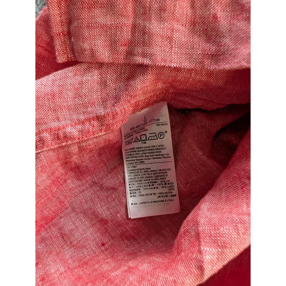 Banana Republic 100% Linen Shirt Mens Size Large L Camden Fit Coral Red Button